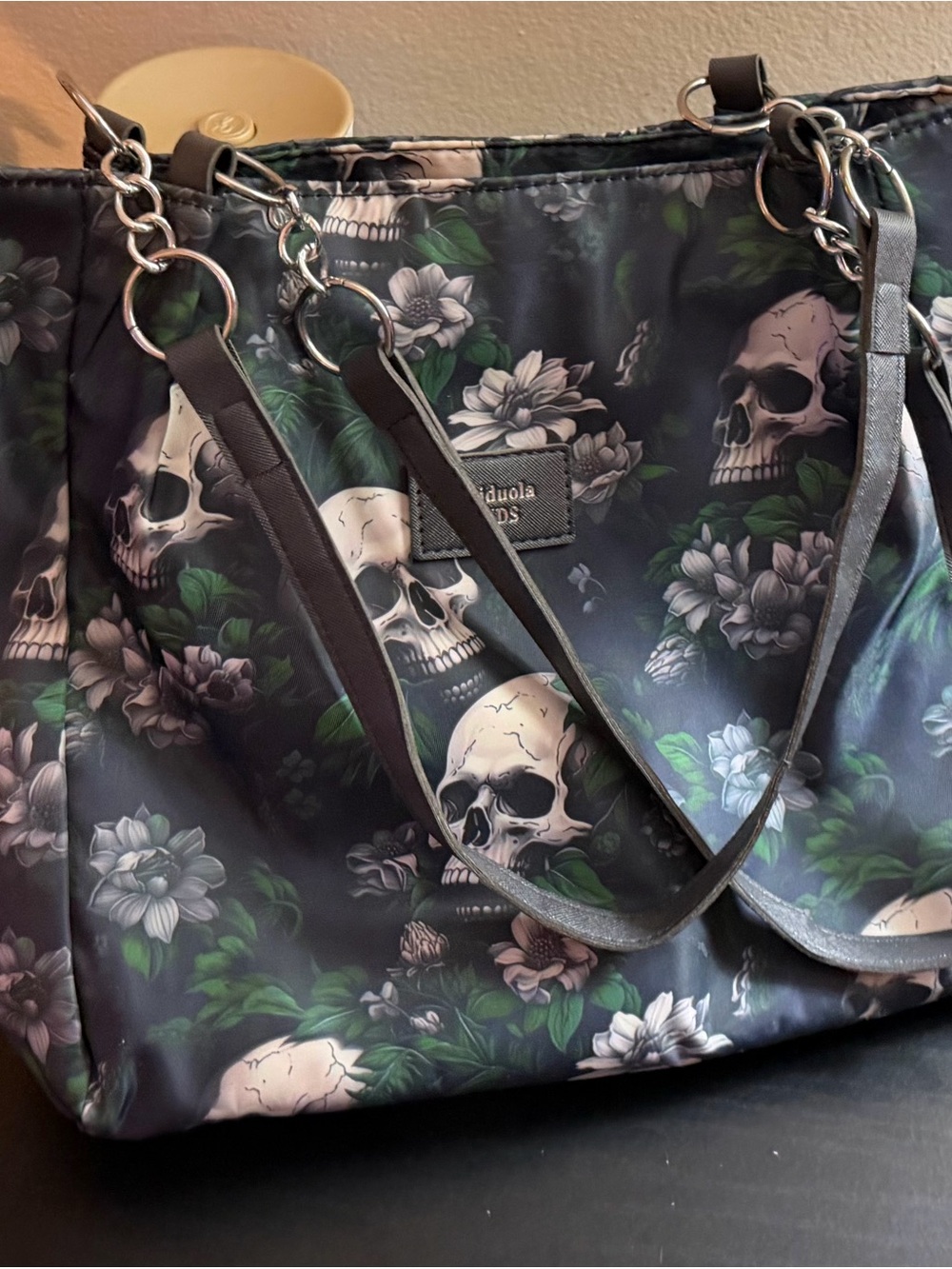 Skull Floral Tote Bag - Black and Green - Picture 2 of 7